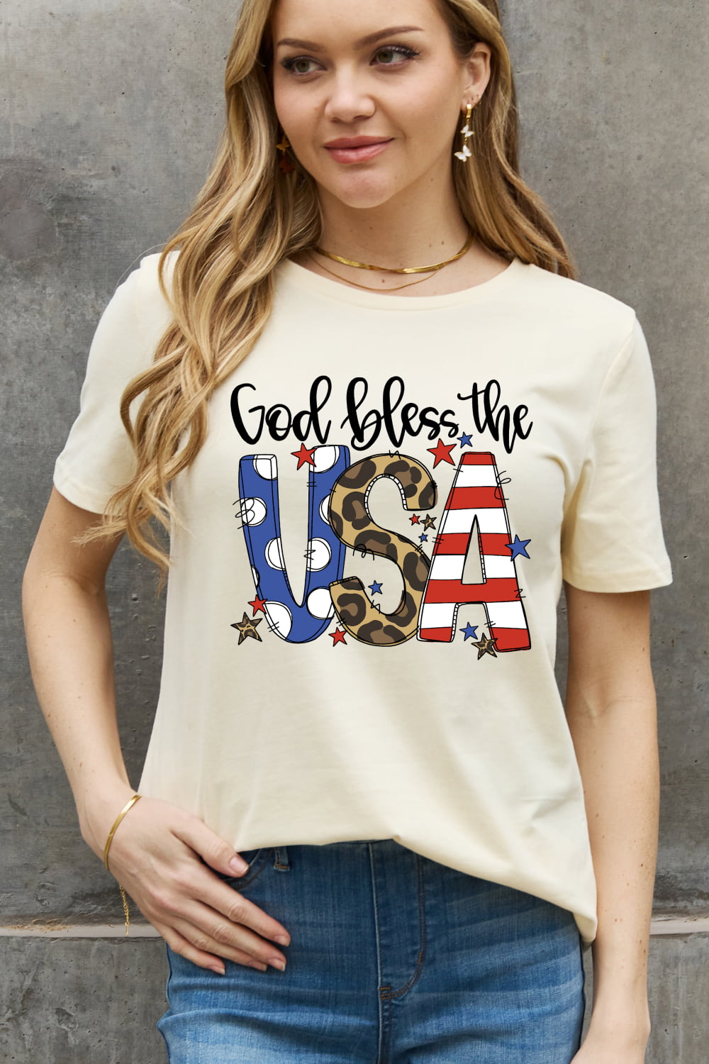 Simply Love Full Size GOD BLESS THE USA Graphic Cotton Tee